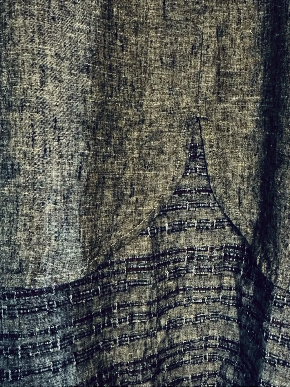 FLAX 100% Linen Midi Skirt Large Taupe Gray Textured Scalloped Overlay Lagenlook - Picture 2 of 13